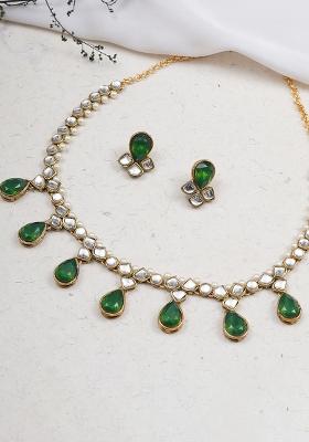 Dark Green Crystal Kundan Necklace