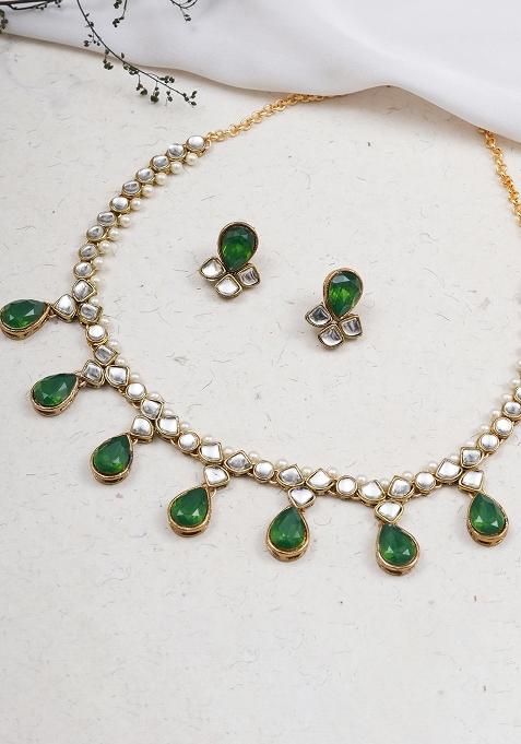 Dark Green Crystal Kundan Necklace