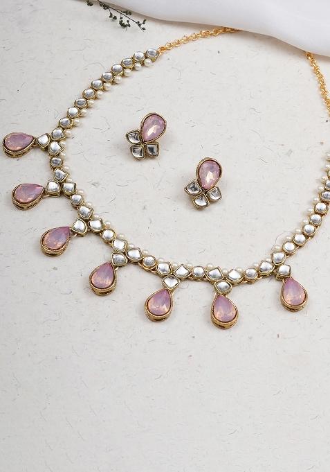 Light Pink Crystal Kundan Necklace