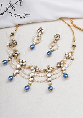 Semi Precious Beads And Kundan Necklace Set