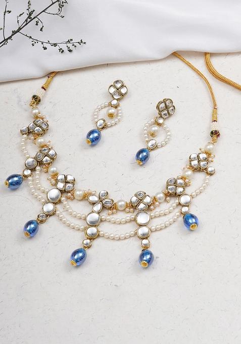 Semi Precious Beads And Kundan Necklace Set
