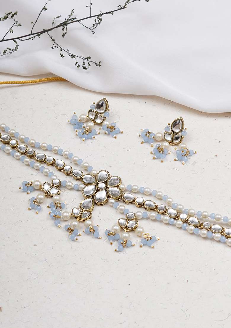 Dual Tone Kundan Necklace Set - Indya