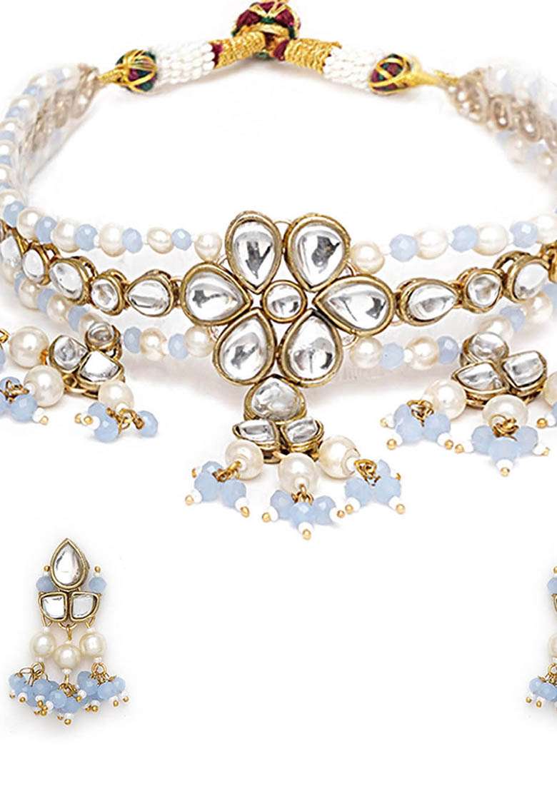 Dual Tone Kundan Necklace Set - Indya