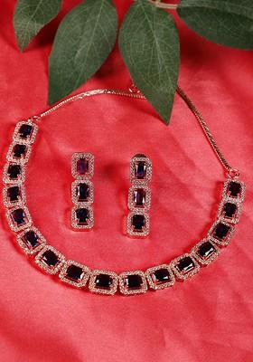 Rose Gold Plated Blue Ad Stone Studded Jewellery Set