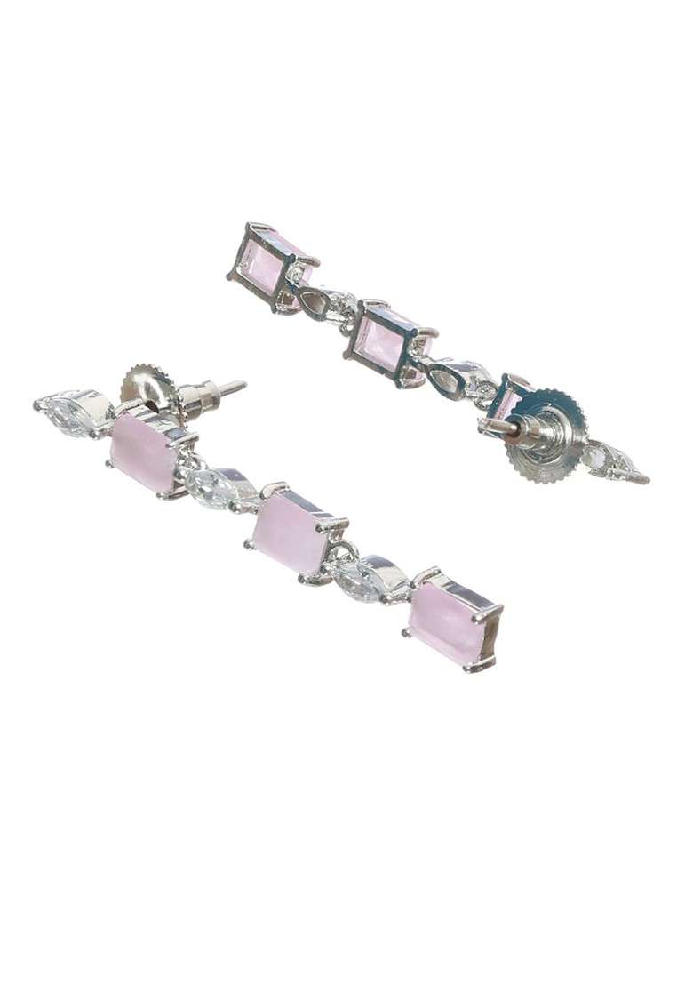 Silver Plated Pink Ad Studded Jewellery Set - Indya