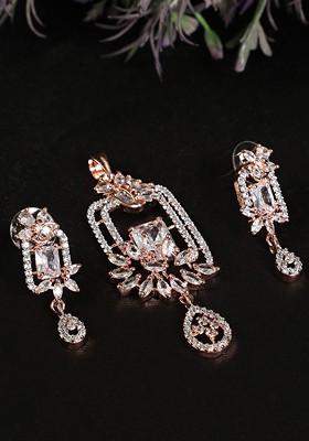 Rose Gold Plated Ad Studded Jewellery Set