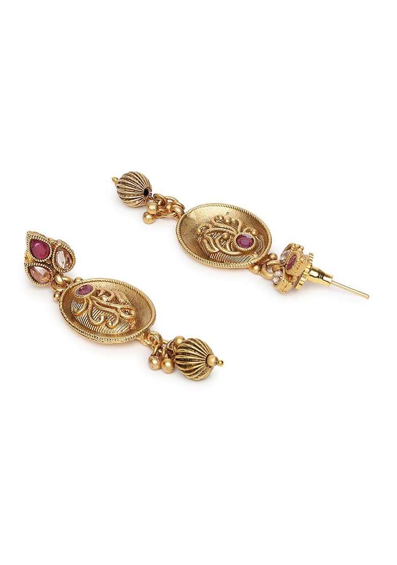 Women Gold Plated And Pink Stone Studded Jewellery Set - Indya