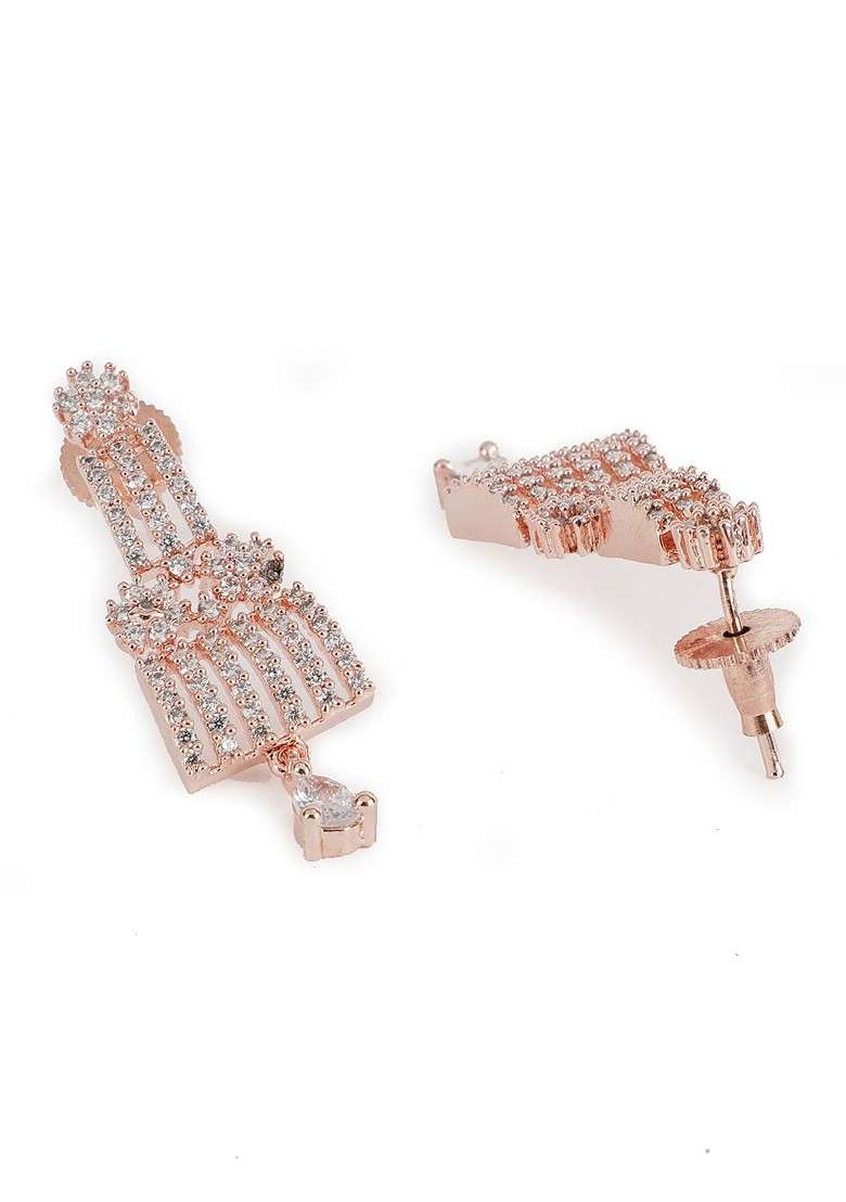 Rose Gold Plated Ad And Cz Studded Jewellery Set - Indya