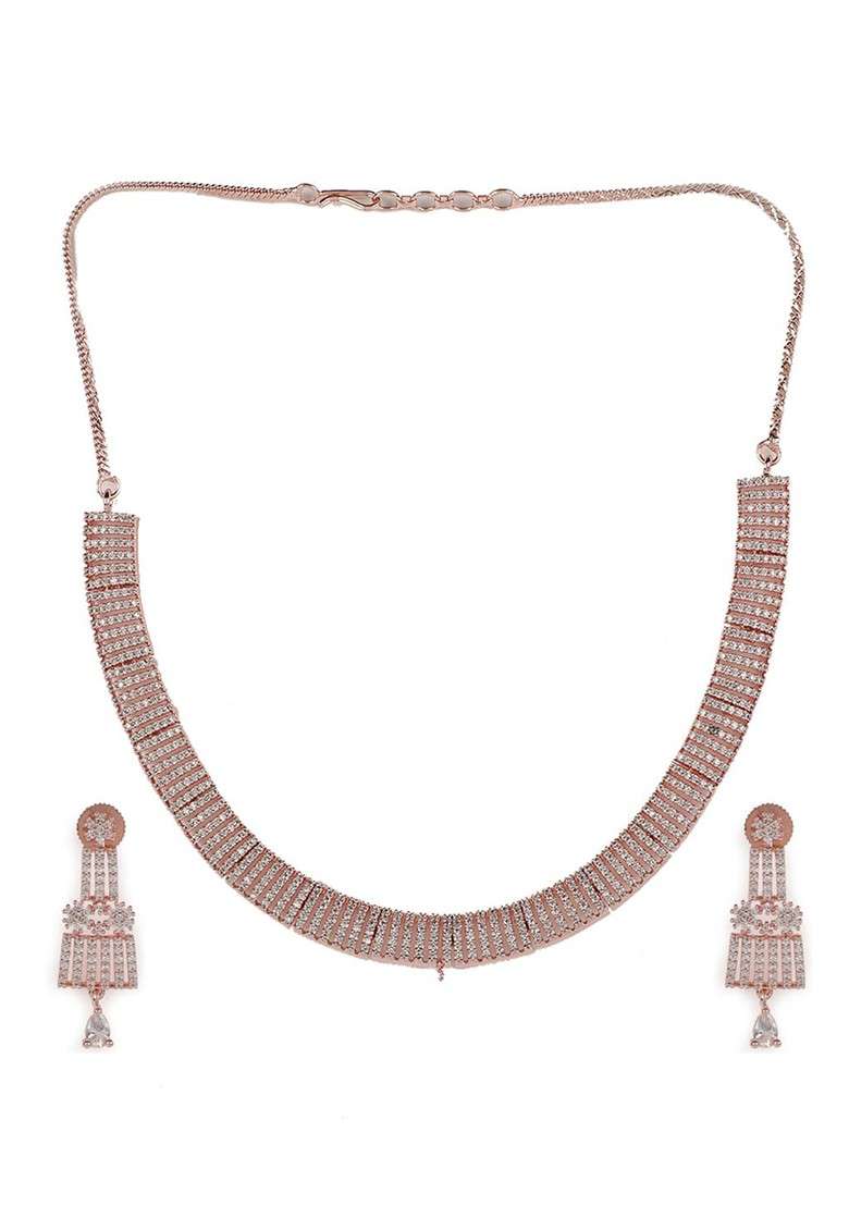 Rose Gold Plated Ad And Cz Studded Jewellery Set - Indya