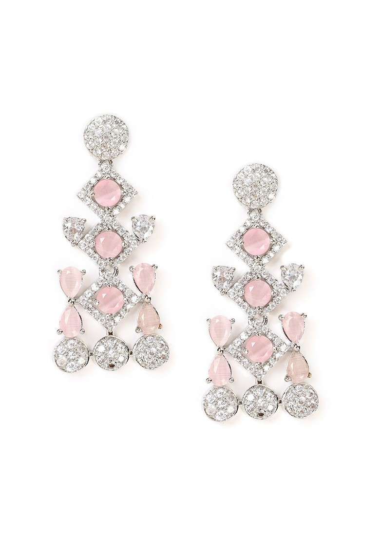 Gold Plated White And Pink Ad Studded Jewellery Set - Indya