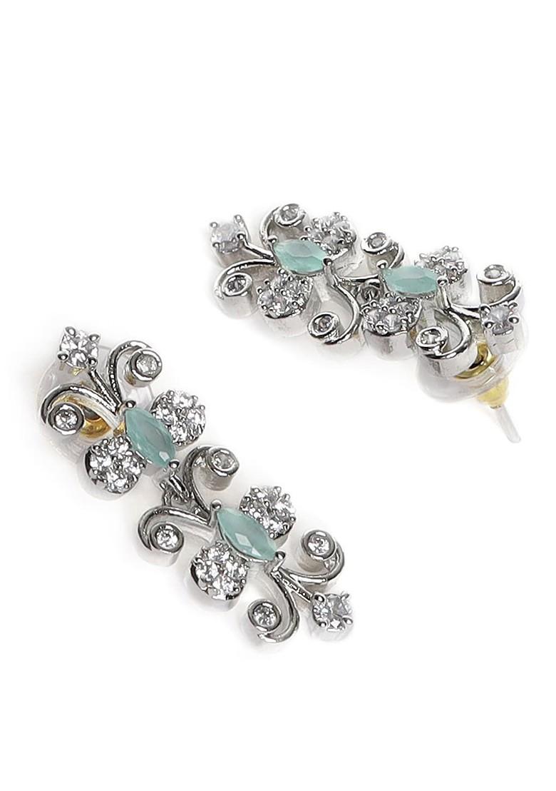 Women Silver Plated White And Green Ad Stone Studded Jewelry Set