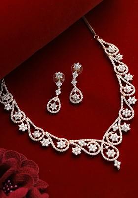 Rose Gold Plated White Ad Stone Studded Jewellery Set