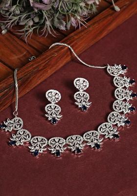 Silver Plated And Ad Stone Studded Jewellery Set