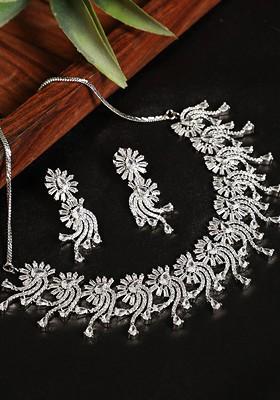 Silver Plated Ad Studded Jewellery Set