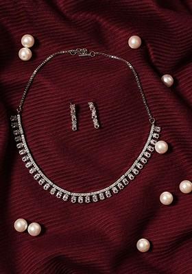 Silver Plated White Ad Studded Jewellery Set