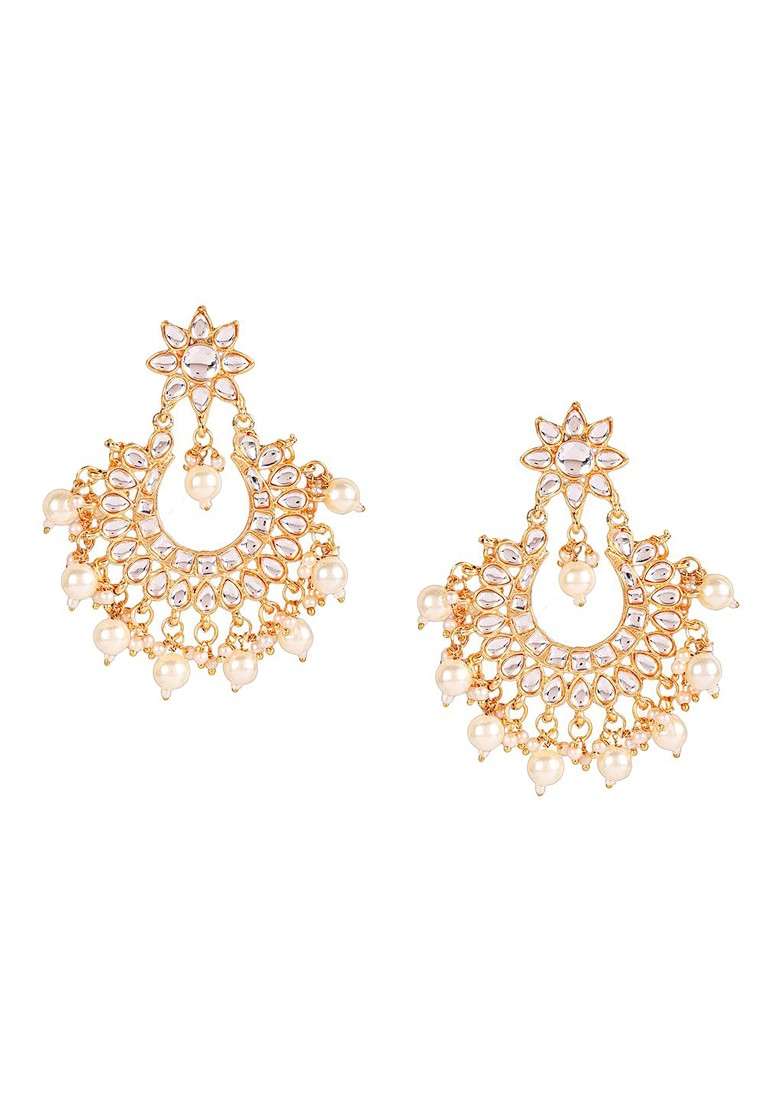 Gold Plated White Kundan And Bead Studdedvjewellery Set With Maang Tika - Indya