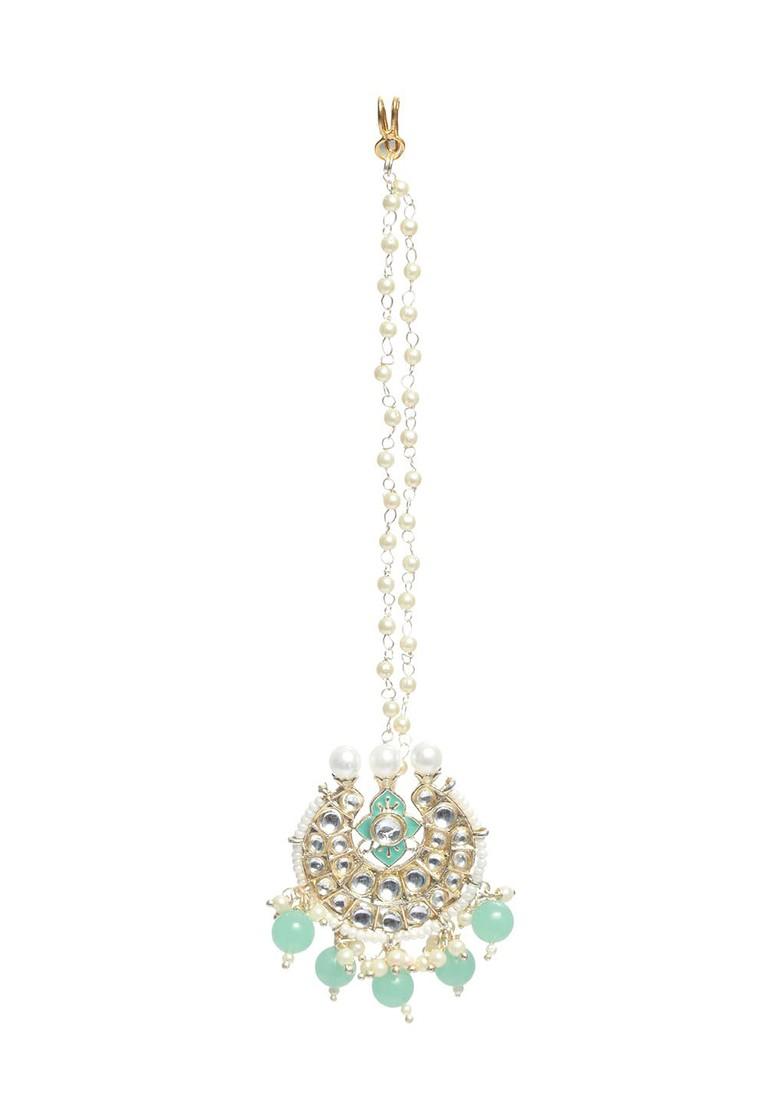 Gold Plated Green Stone Studded Jewellery Set