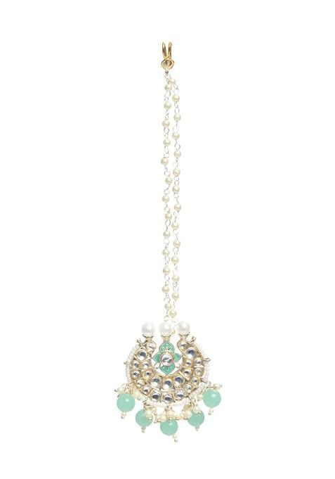 Gold Plated Green Stone Studded Jewellery Set