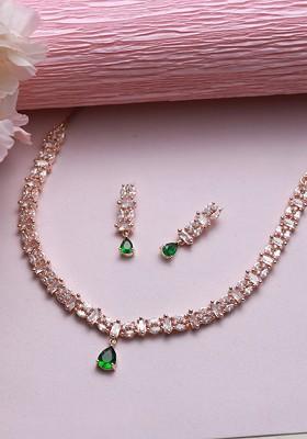 Rose Gold Plated Green And White Ad Studdedjewellery Set
