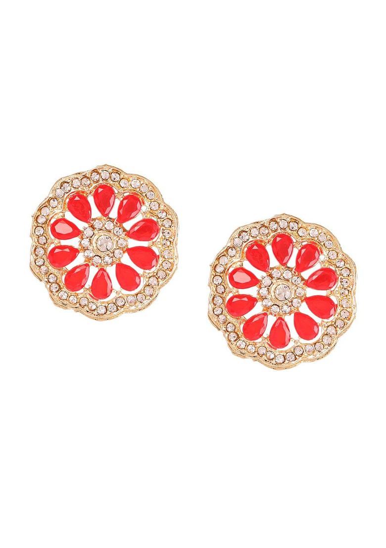 Gold Plated Gold Toned Red Kundan Studded Choker Jewellery Set - Indya