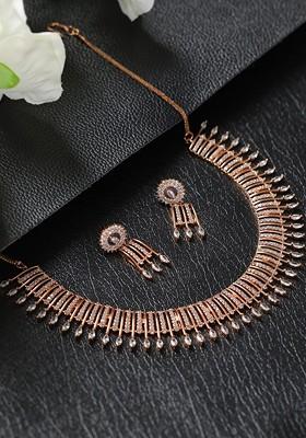 Rose Gold Plated White American Diamond Studded Jewellery Set