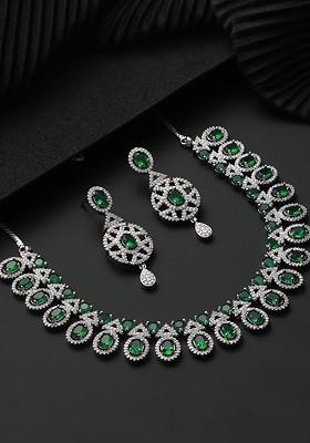 Silver Plated Ad Studded Jewellery Set