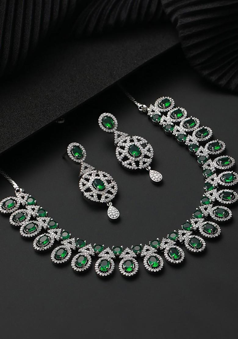 Silver Plated Ad Studded Jewellery Set
