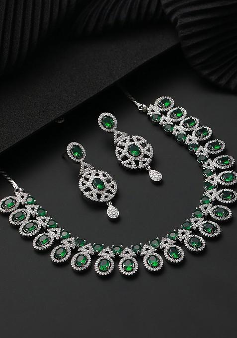 Silver Plated Ad Studded Jewellery Set