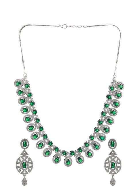 Silver Plated Ad Studded Jewellery Set