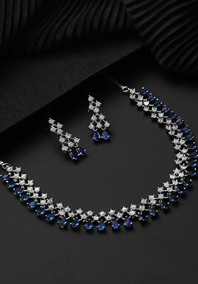 Silver Plated Ad Studded And Beaded Jewellery Set