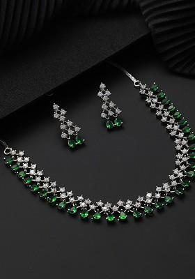 Silver Plated And Ad Stone Studded Jewellery Set