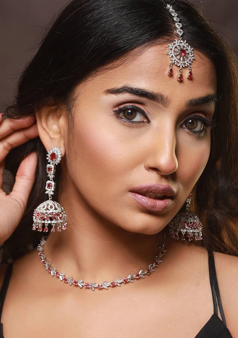 Silver Plated Ad Studded Jewellery Set