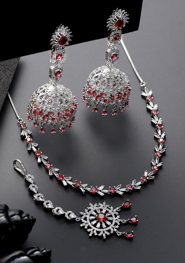 Silver Plated Ad Studded Jewellery Set