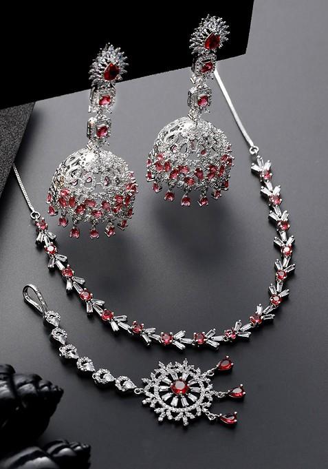 Silver Plated Ad Studded Jewellery Set