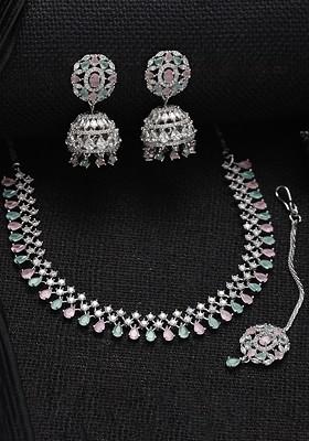 Silver Plated Ad Studded Jewellery Set