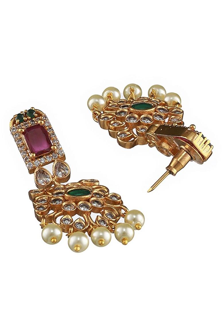 Gold Plated And Ad Studded Temple Choker Jewellery Set