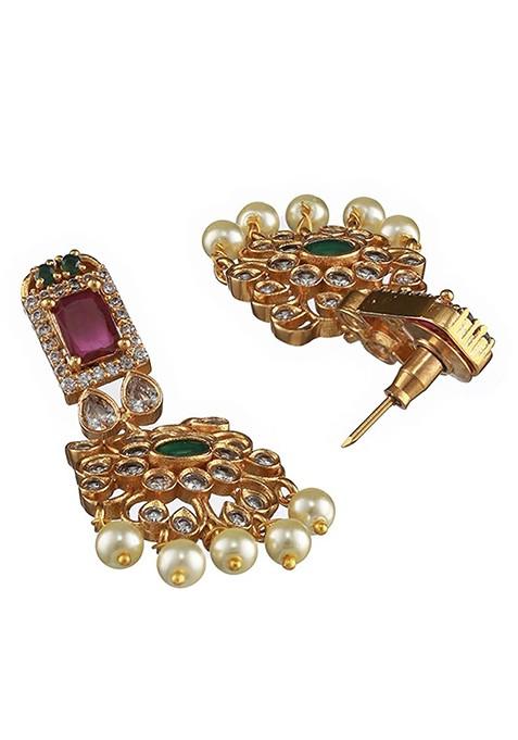 Gold Plated And Ad Studded Temple Choker Jewellery Set