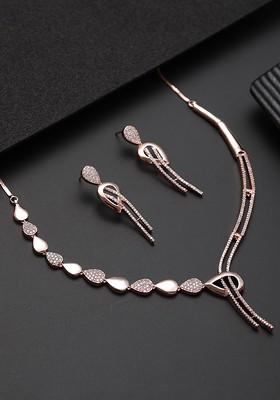 Rose Gold Plated Cz Studded Jewellery Set