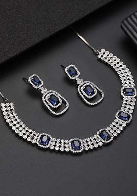 Silver Plated American Diamond Studded Jewellery Set