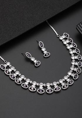 Silver Plated Ad Studded Jewellery Set