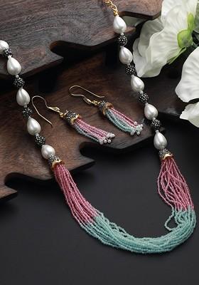 Gold Plated Beaded Necklace And Earrings