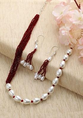 Silver Plated Beaded Necklace And Earrings