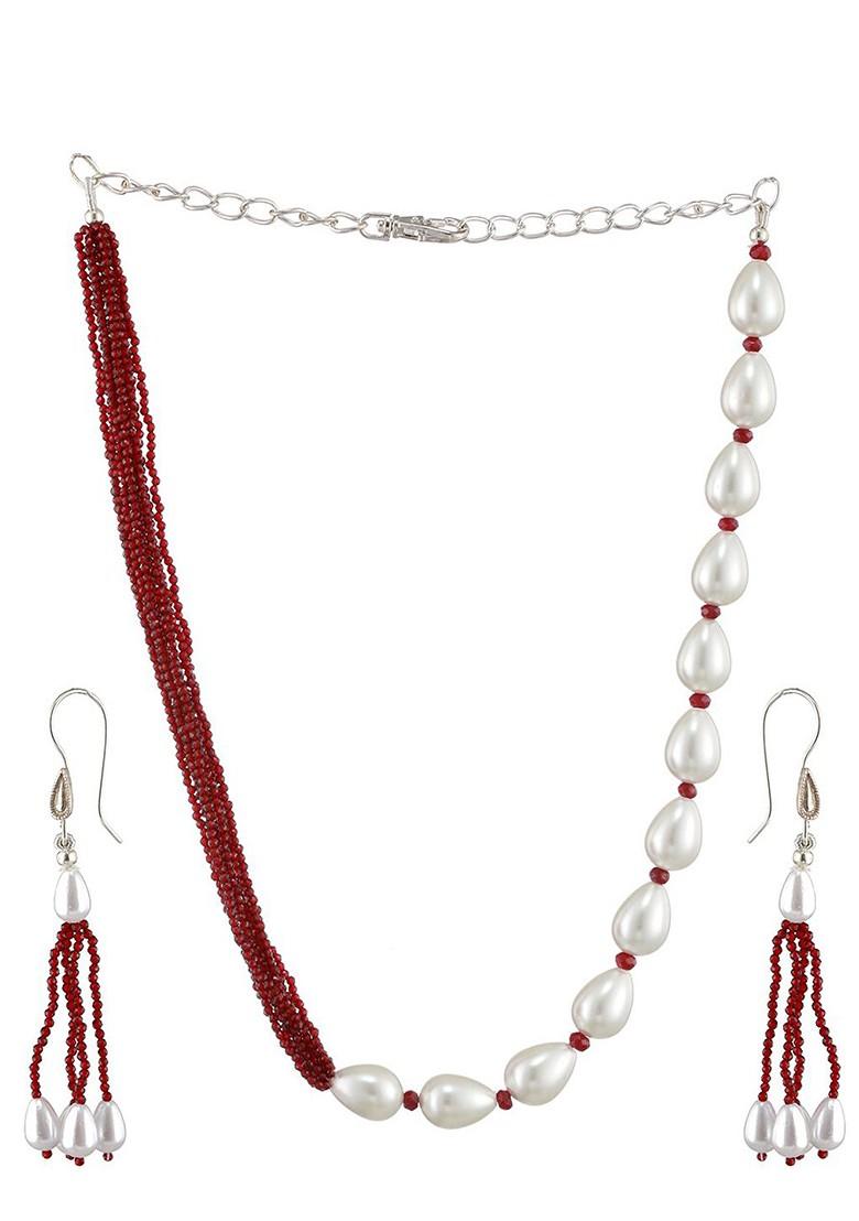 Silver Plated Beaded Necklace And Earrings