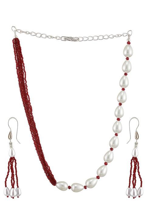 Silver Plated Beaded Necklace And Earrings