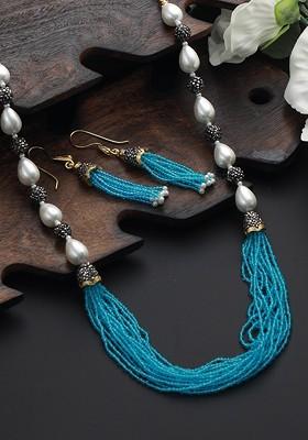 Gold Plated Beaded Necklace And Earrings