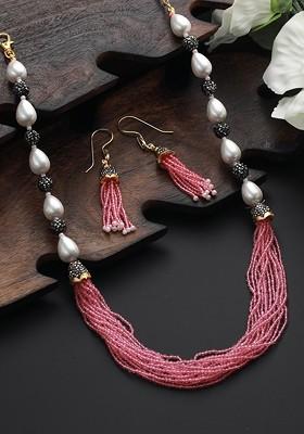 Gold Plated Beaded Necklace And Earrings