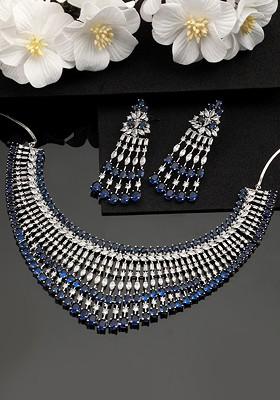 Rhodium Plated Ad Studded And Beaded Jewellery Set