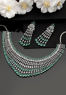 Silver Plated Ad Stone Studded Layered Jewellery Set