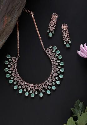 Rose Gold Plated And Ad Studded Jewellery Set