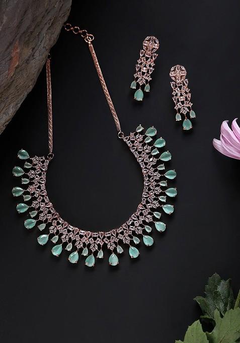 Rose Gold Plated And Ad Studded Jewellery Set
